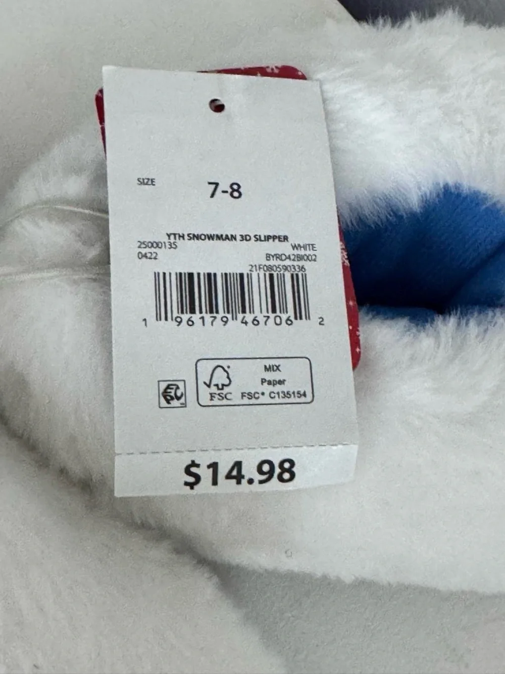 Plush White Yeti Snowman Kids Slippers